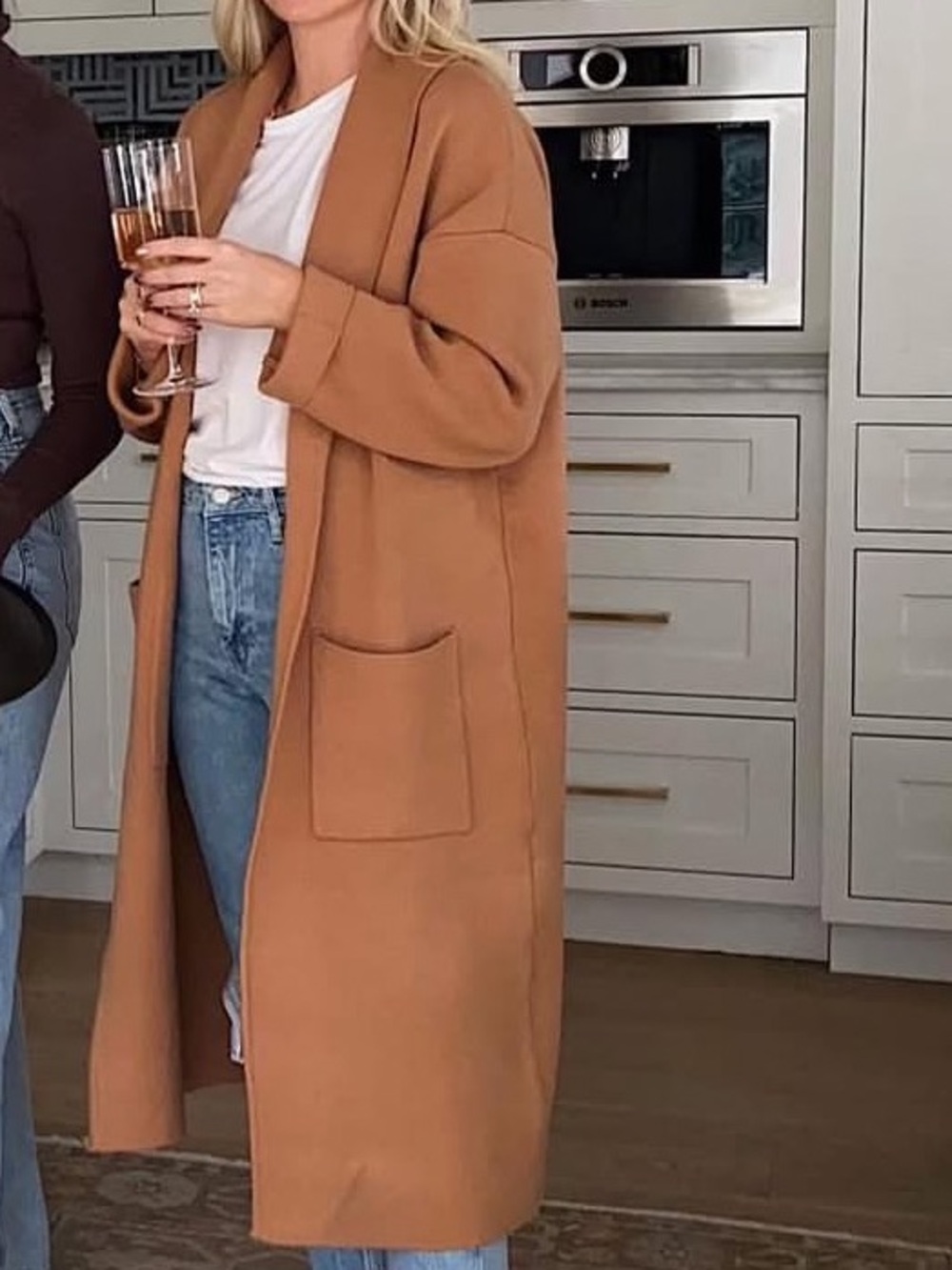Mango | Coat | Mango Long Open-Front Coatigan in Camel